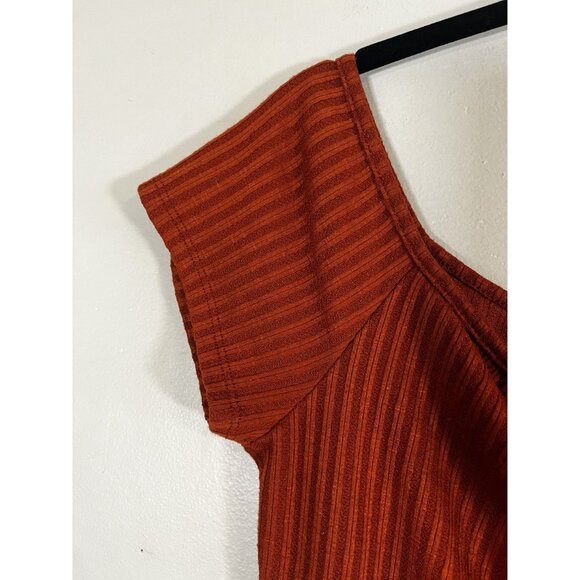 Retro Ribbed Knit Sweater Dress Brown XS Festival Boho Indie Folk Fit Flare Arts - Picture 2 of 10